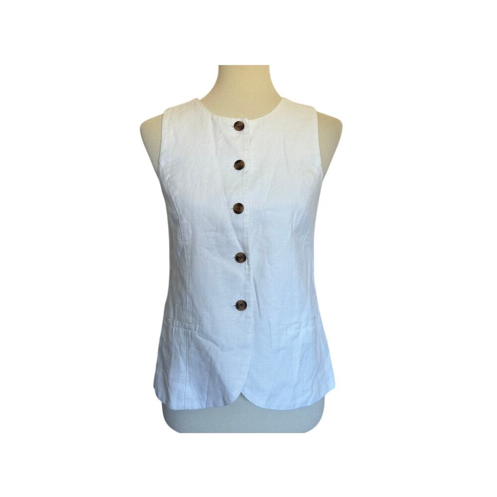 J.Crew Linen Blend Button Front Vest - White - Size 4